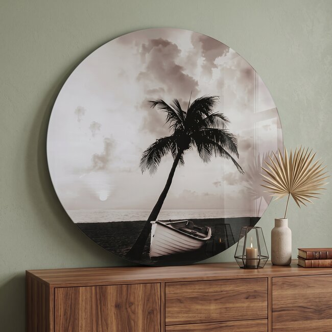 Countryfield Schilderij Sunset L zwart/wit rond - Moderne Wanddecoratie