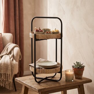 Light en Living Etagère LORENA 2-laags Ø33x59,5 cm - Naturel/Zwart