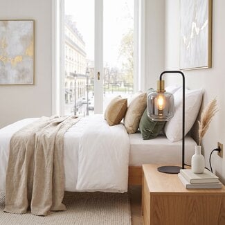 Light en Living Tafellamp LEKAR Antiek Brons & Smoke Glas