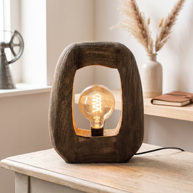 By Boo Tafellamp Gibs groot - bruin: Sfeervolle houten designlamp