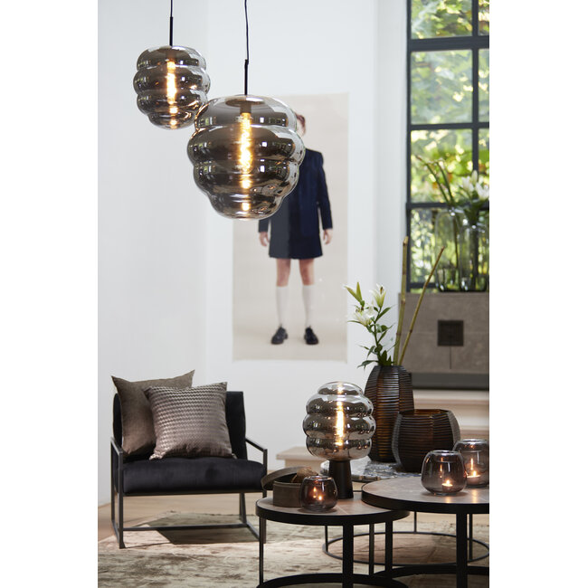Light en Living Hanglamp MISTY glas smoke + mat zwart - 2 maten