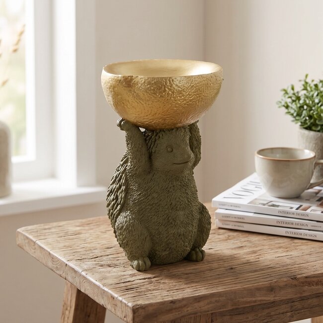 Light en Living Ornament 25x20,5x34,5 cm HEDGEHOG  met olijf groen en goud