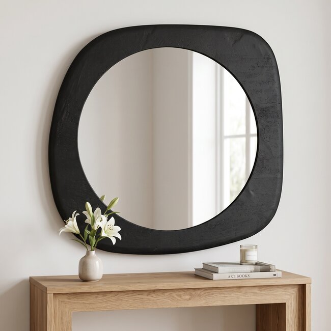 By Boo Spiegel Moku Large - Zwart - Organisch Design