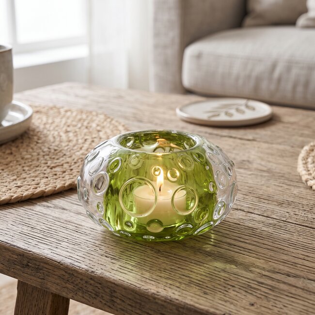 Light en Living Theelicht FINLEY glas licht groen - 2 afmetingen