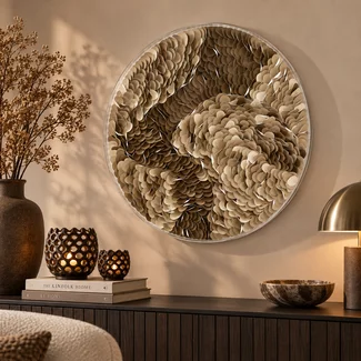 Light en Living Wandornament Ø80x6 cm YAXUNA crème-bruin+helder