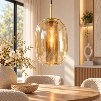 Light en Living Hanglamp Ø30x36 cm MINDELO glas amber+goud