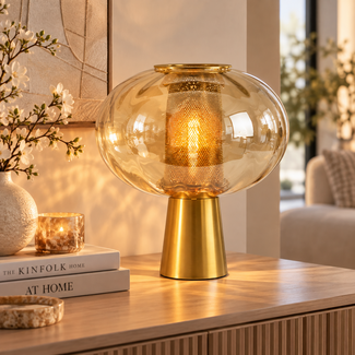 Light en Living Tafellamp Ø35x38 cm MINDELO glas amber+goud