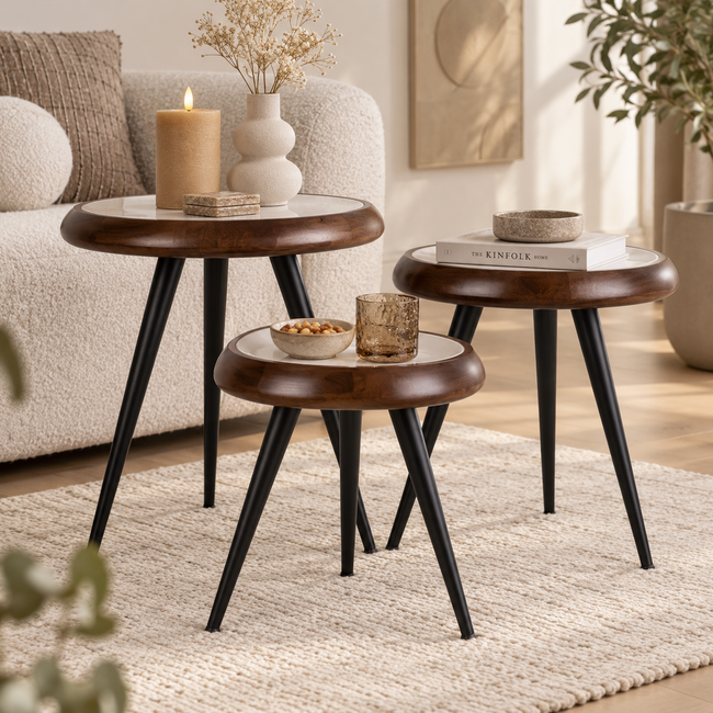 Leitmotiv Bijzettafel set van 3 Tripod met metalen poten