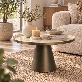 Light en Living Bijzettafel Ø58,5x37 cm JAY glans crème+mat bruin-brons