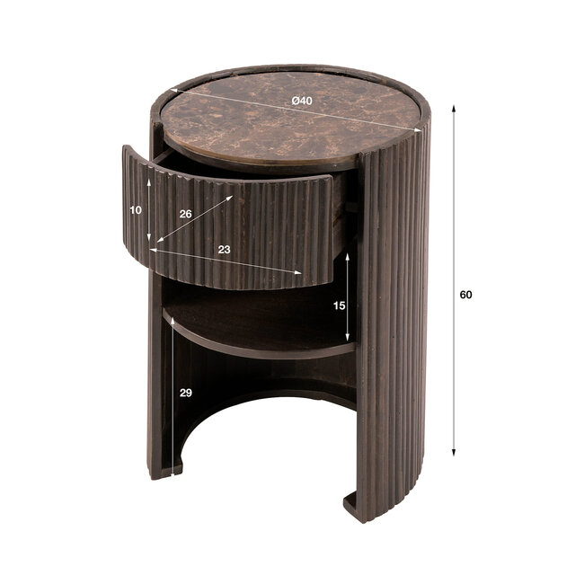 WoonStijl Nachtkastje Empera 1 Lade Keramiek Dark Emperador