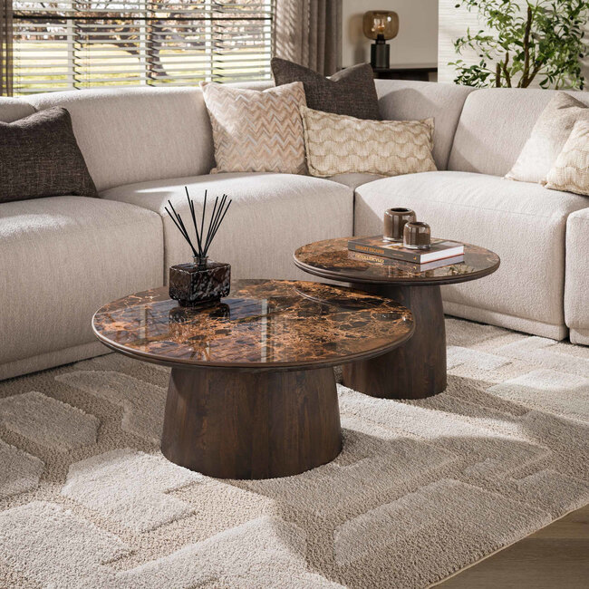 WoonStijl Salontafel Empera Rond Set van 2 Keramiek Dark Emperador