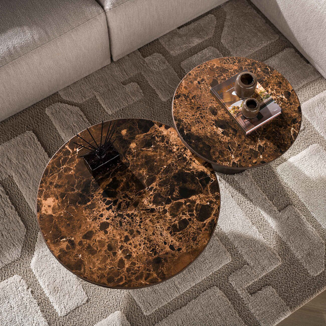 WoonStijl Salontafel Empera Rond Set van 2 Keramiek Dark Emperador