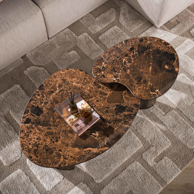 WoonStijl Salontafel Empera niervormig set van 2 Keramiek dark emperador
