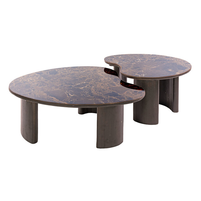 WoonStijl Salontafel Empera niervormig set van 2 Keramiek dark emperador