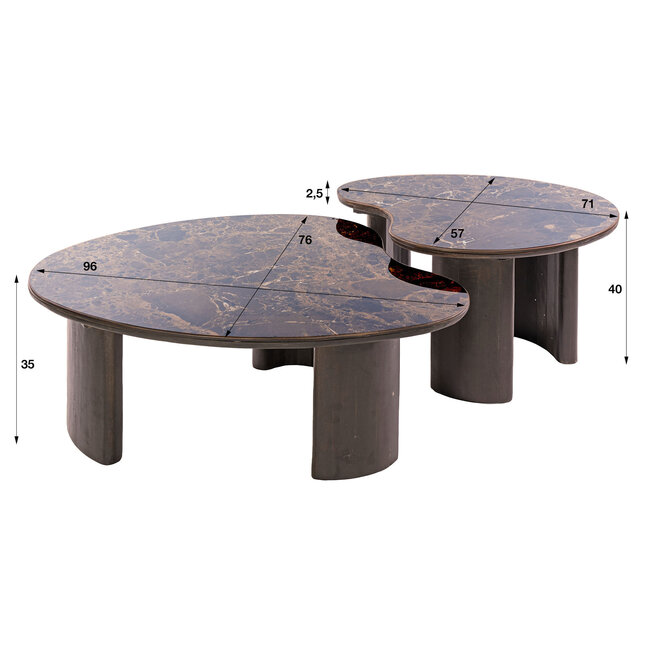 WoonStijl Salontafel Empera niervormig set van 2 Keramiek dark emperador