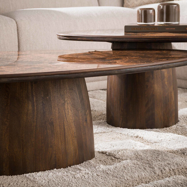 WoonStijl Salontafel Empera driehoekig set van 2 Keramiek dark emperador