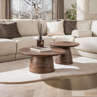 WoonStijl Salontafel Mova rond set van 2 Massief acacia bruin