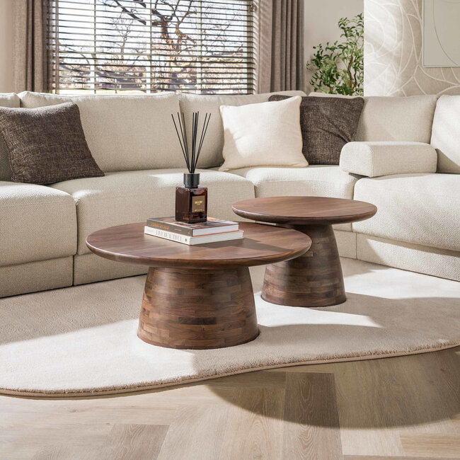 WoonStijl Salontafel Mova rond set van 2 Massief acacia bruin