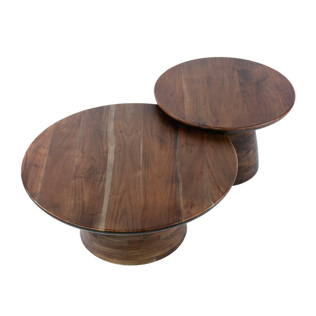 WoonStijl Salontafel Mova rond set van 2 Massief acacia bruin