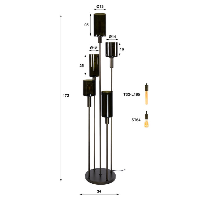 WoonStijl Vloerlamp Sepiora 5-lichts Sienna Bruin