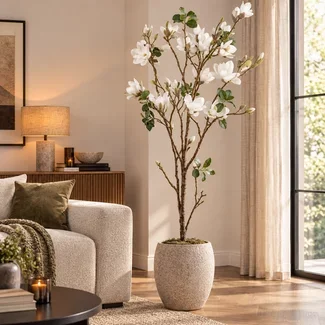 PTMD Kunstboom Magnolia wit in zwarte pot 173 cm hoog