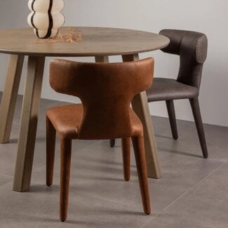 Woood Permit eetkamerstoel leerlook cognac