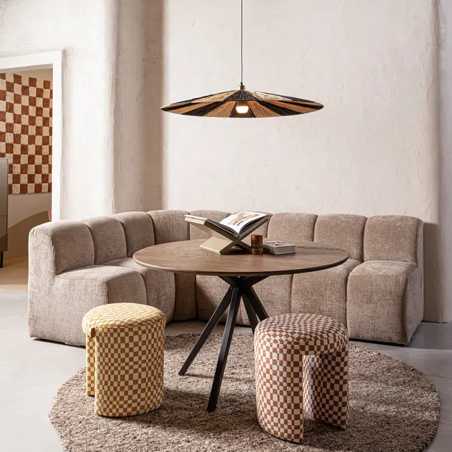Woood CHARLIE gestoffeerde kruk ruit dessin geel