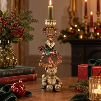 PTMD Kandelaar Kerst lichtbruin met hobbelpaard