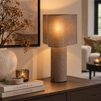 Light en Living Tafellamp Ø25x50 cm BRANY linnen donker bruin