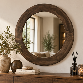PTMD Spiegel Noam Bruin mango rond L - Ø 90 cm