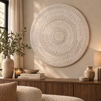 PTMD Wandornament Zoelle Offwhite MDF carved L Ø 120 cm