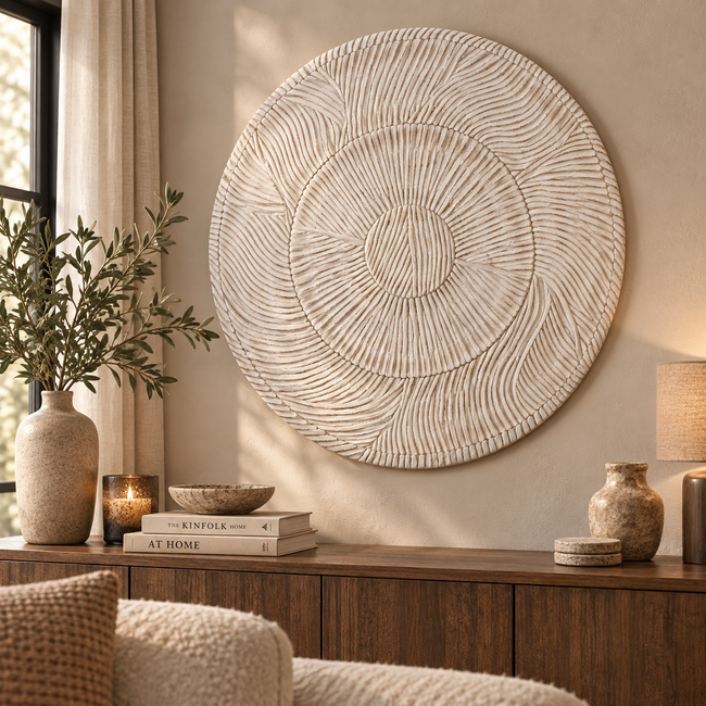 PTMD Wandornament Zoelle Offwhite MDF carved L Ø 120 cm