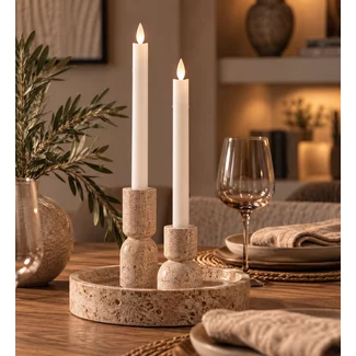 PTMD Dinerkaars LED Diner rustiek wit met beweegbare vlam – 2 stuks