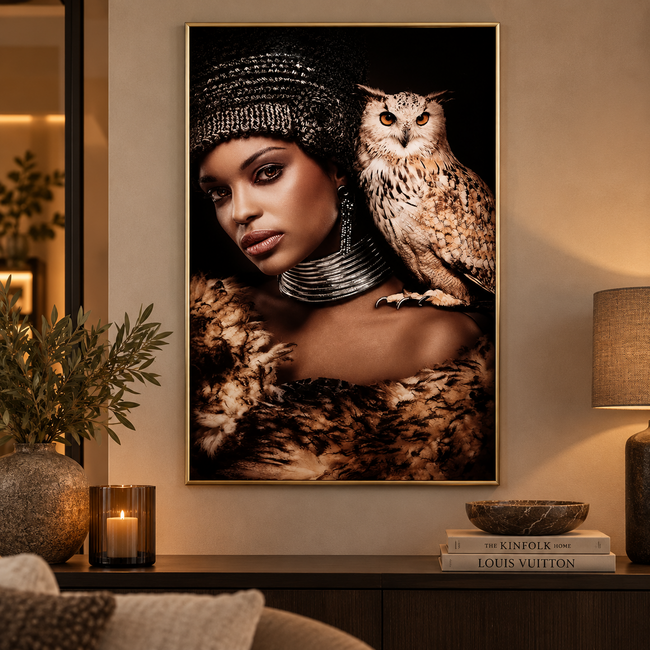 PTMD Schilderij Melani Glass Art vrouw met uil