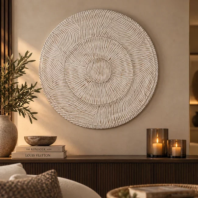 PTMD Wandornament Zoelle Offwhite MDF carved M - Ø 90 cm