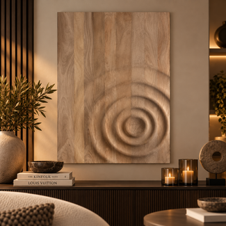 PTMD Wandornament Mattin lichtbruin mangohout rechthoekig met cirkels