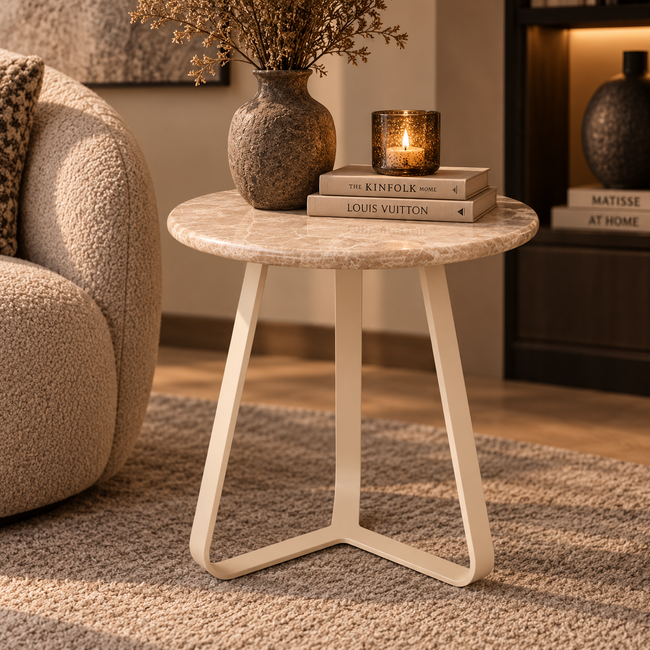 PTMD Bijzettafel Kae Beige marmer rond
