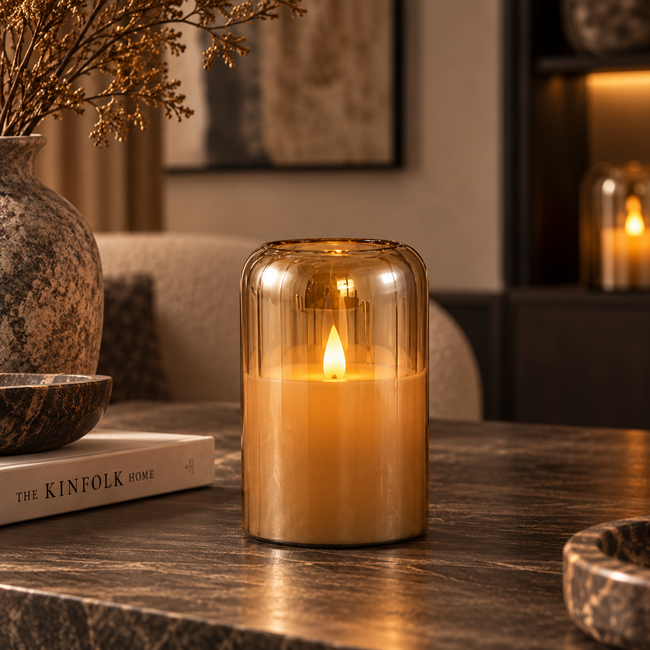 PTMD Glas Led Amber candle M