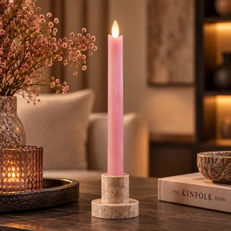 PTMD LED Licht Dinerkaars rustiek roze met beweegbare vlam - 2 stuks