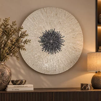 PTMD Wandornament Vojtech Wit rond bamboo L Ø 90 cm