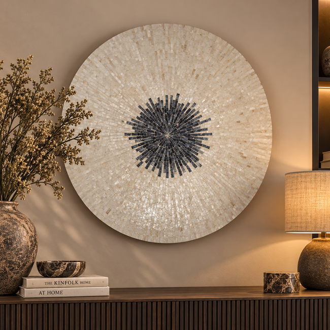 PTMD Wandornament Vojtech Wit rond bamboo L Ø 90 cm