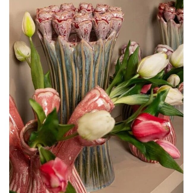 PTMD Vaas Tulips Mint Green ceramic tulip shaped S