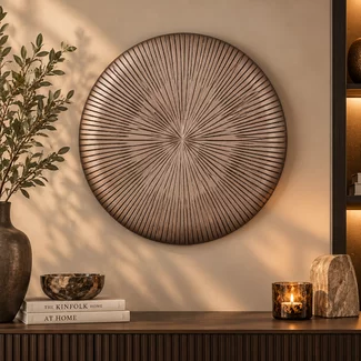 PTMD Wandplaneel Toran Brons MDF rond  gestreept S - Ø 60 cm