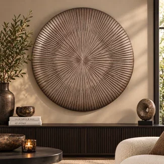 PTMD Wandplaneel Toran Brons MDF rond  gestreept M - Ø 90 cm
