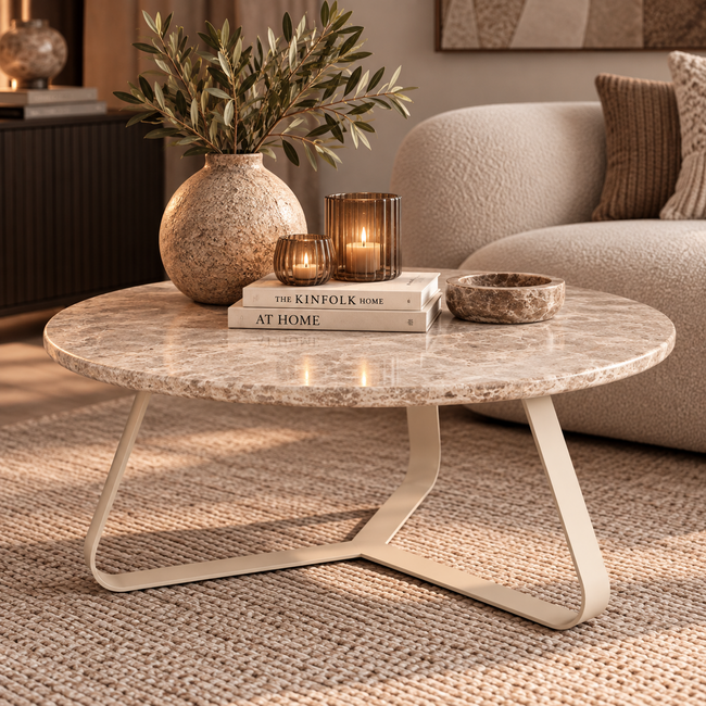 PTMD Salontafel Kae Beige marmer rond L