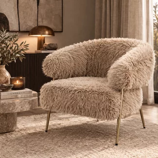 PTMD Fauteuil Hair bruin met gouden onderstel