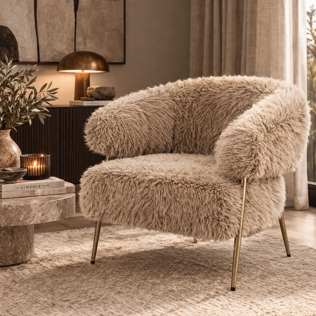 PTMD Fauteuil Hair bruin met gouden onderstel