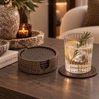 PTMD Onderzetters Rafal Brons vegan leer coaster rond