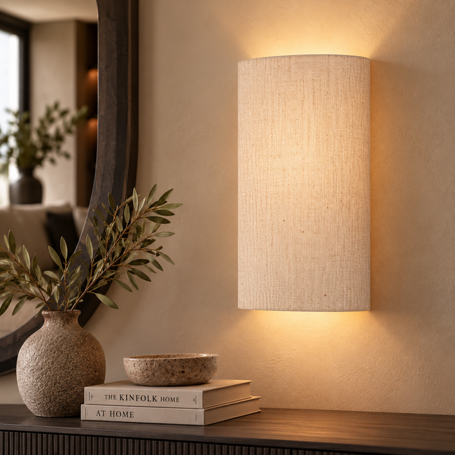 PTMD Wandlamp Devi Naturel linnen rechhoekig hoog
