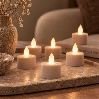 PTMD LED theelicht rustiek beige met vaste vlam – 6 stuks
